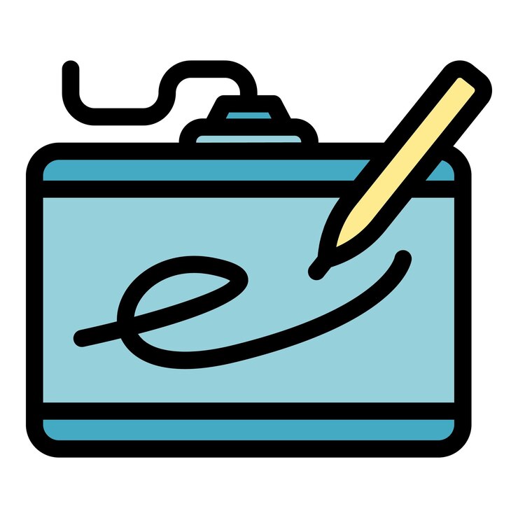 Vector dibujo lápiz icono contorno vector lápiz digital tableta pad color plano