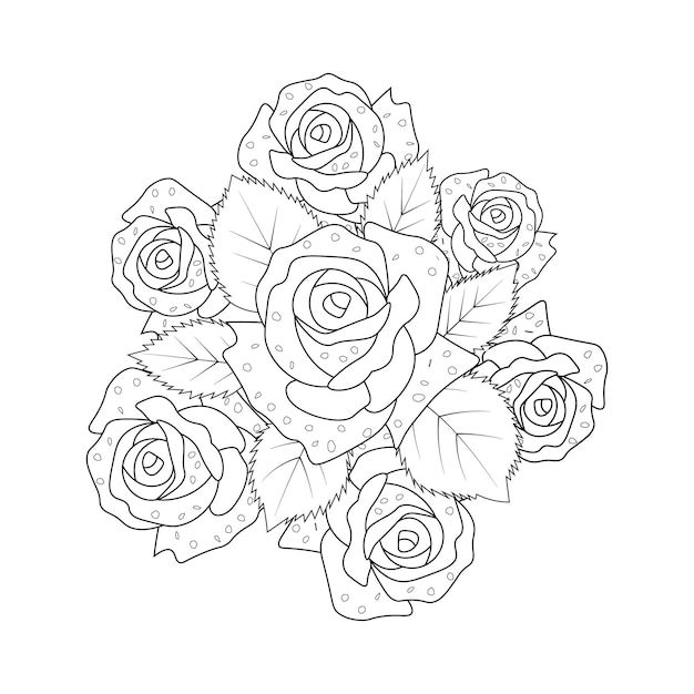 dibujo a lápiz ilustración vectorial flores rosa colorear página línea arte aislar imagen prediseñada.