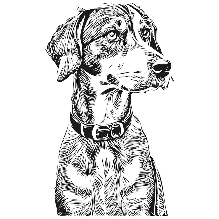 Vector dibujo a lápiz realista de perro bluetick coonhound en ilustración de arte de línea vectorial de dibujo de boceto en blanco y negro de cara de perro