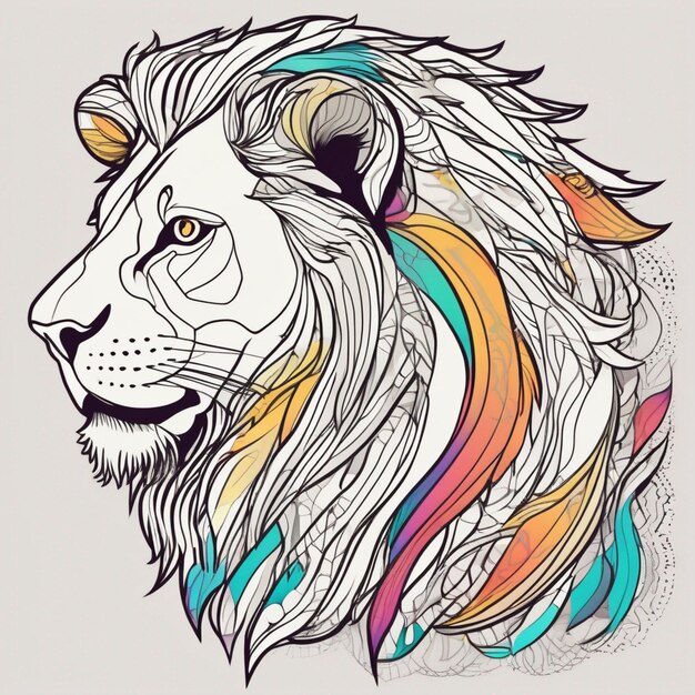 un dibujo de un león con una melena de color arco iris