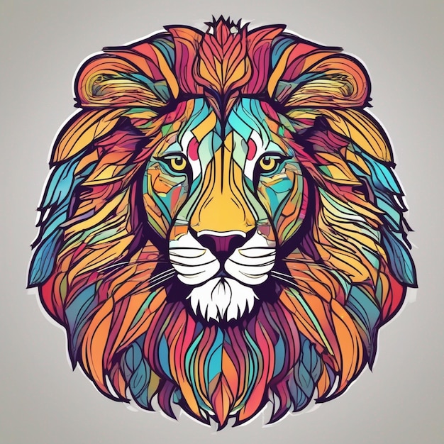 Vector un dibujo de un león con una melena colorida