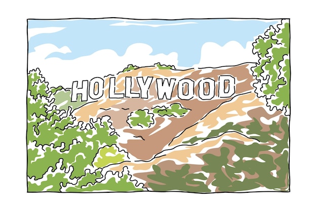 Vector un dibujo de un letrero de hollywood se muestra en un dibujo