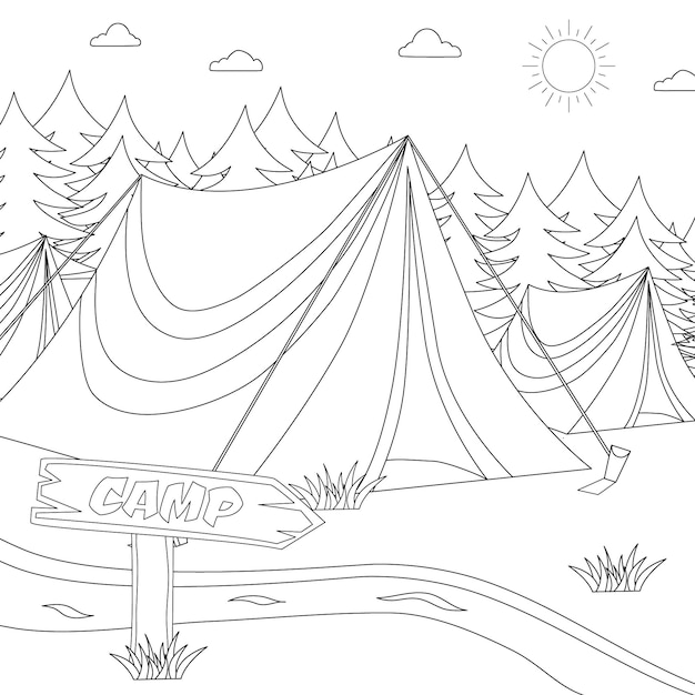 un dibujo de un letrero que dice cita campamento cita en él páginas para colorear campamento para adultos y niños