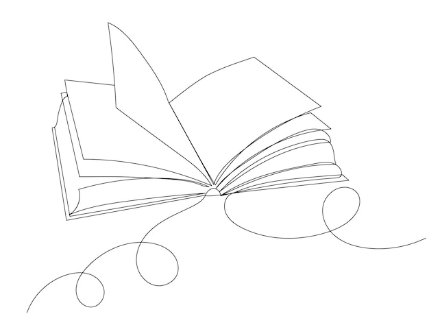 Dibujo de libro abierto por un vector de línea continua