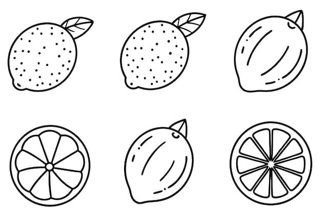 un dibujo de un limón con una línea de frutas dibujadas en él