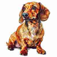 Vector un dibujo de un lindo dachshund marrón en el estilo de esquema de colores saturados hiperdetallado realista