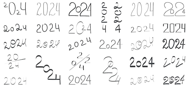 Dibujo de línea de ajuste del año 2024 en vector de fondo blanco