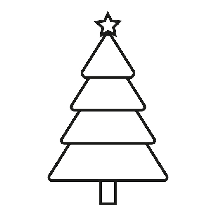 Vector dibujo de línea de árbol de navidad con estrella