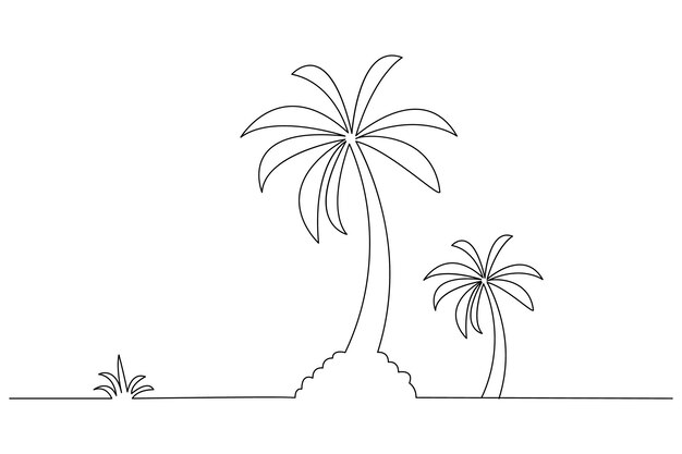 Dibujo de una línea de un árbol de palma de una ilustración vectorial de contorno continuo aislado