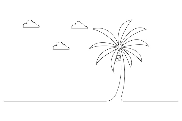 Dibujo de una línea de un árbol de palma de una ilustración vectorial de contorno continuo aislado