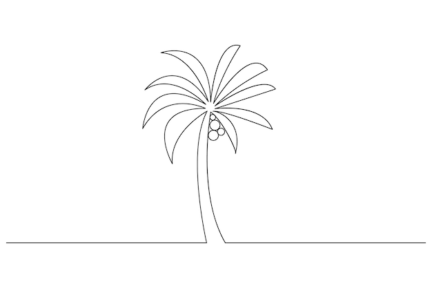 Dibujo de una línea de un árbol de palma de una ilustración vectorial de contorno continuo aislado