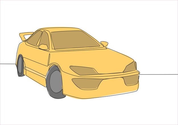 Dibujo de una línea de automóvil sedán deportivo Concepto de transporte de vehículos moderno y elegante Dibujo de una sola línea