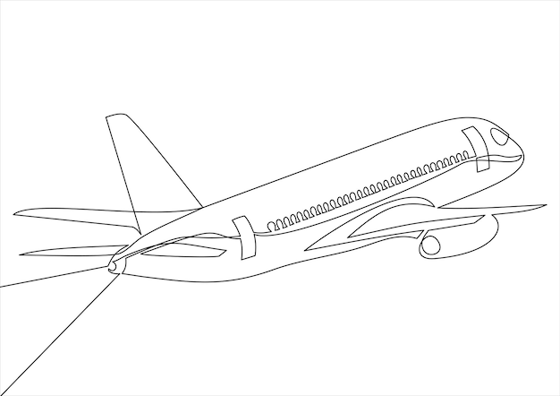 dibujo de una línea de avión de pasajeros de objeto vectorial aislado