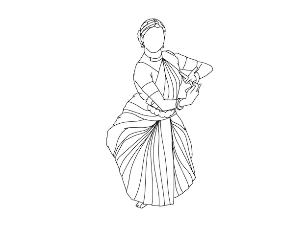 Vector dibujo de la línea de la bailarina tamil