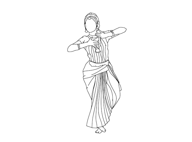 Vector dibujo de la línea de la bailarina tamil