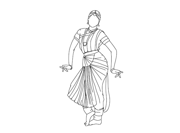 Vector dibujo de la línea de la bailarina tamil