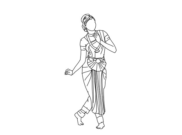 Dibujo de la línea de la bailarina tamil