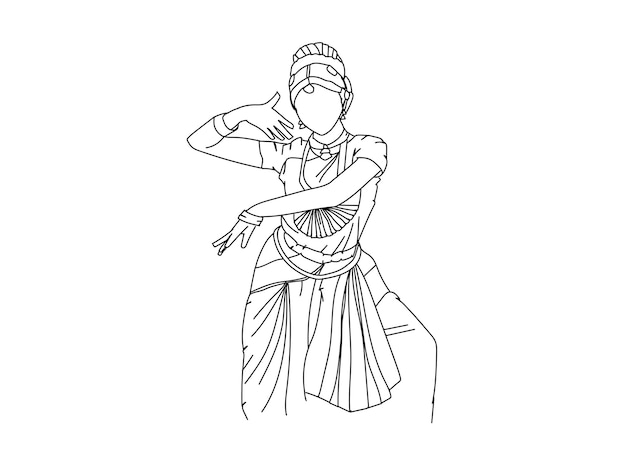 Vector dibujo de la línea de la bailarina tamil