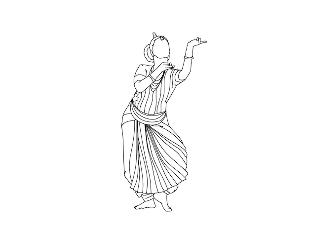 Vector dibujo de la línea de la bailarina tamil