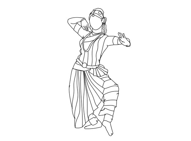 Vector dibujo de la línea de la bailarina tamil