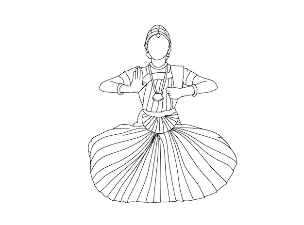 Vector dibujo de la línea de la bailarina tamil