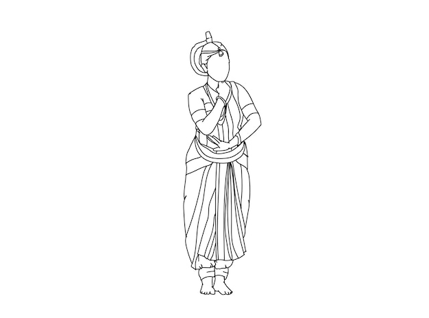 Vector dibujo de la línea de la bailarina tamil
