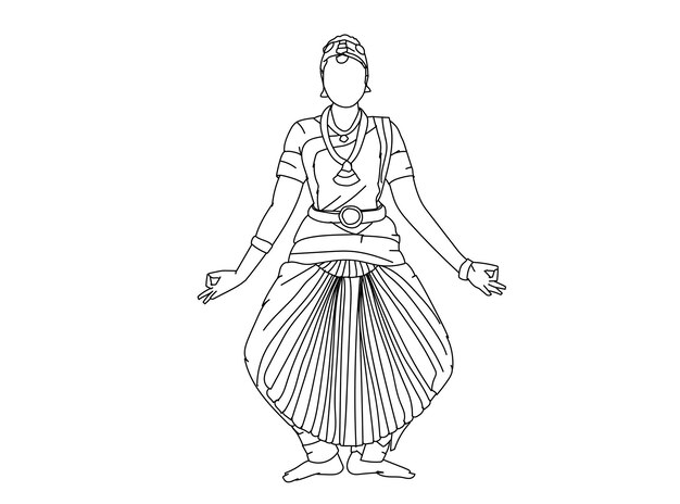 Dibujo de la línea de la bailarina tamil