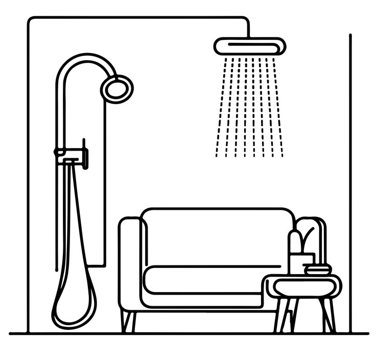 dibujo de línea baño pequeño diseño moderno boceto vectorial ilustración