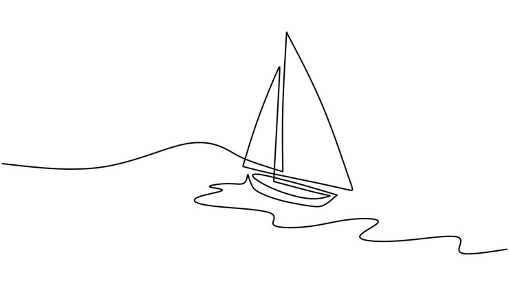 Dibujo de una línea de barco en el océano aislado sobre fondo blanco