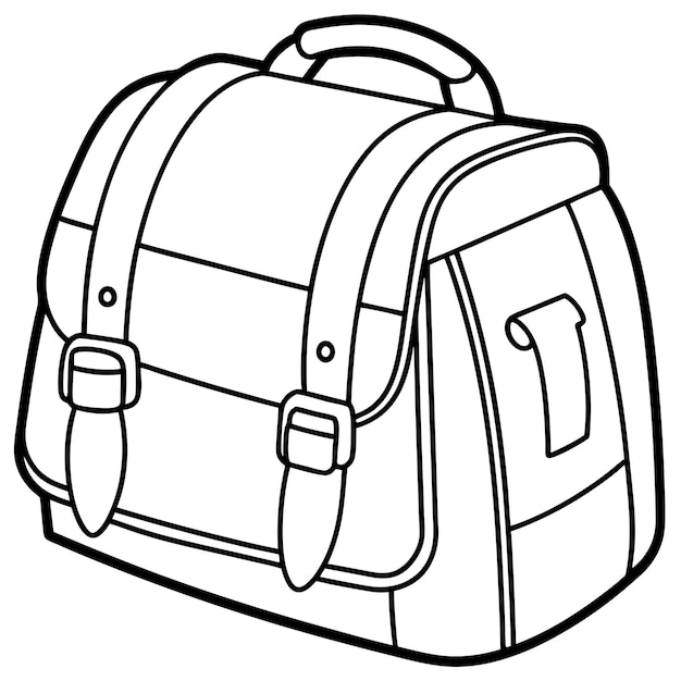 Dibujo de línea en blanco y negro de la bolsa escolar