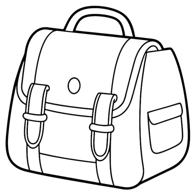 Dibujo de línea en blanco y negro de la bolsa escolar