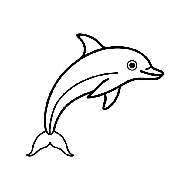 un dibujo de línea en blanco y negro de un delfín saltando con gracia silueta arte vectorial