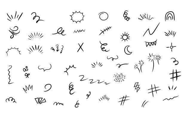 Dibujo de línea de boceto línea de pluma elemento de garabateo flecha de estrella de brillo símbolo de decoración