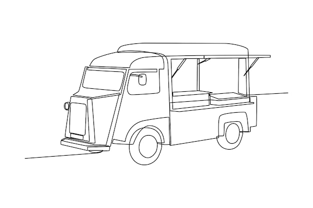 Dibujo de una línea Camión de comida moderno Concepto de camión de comida Ilustración de dibujo de línea continua