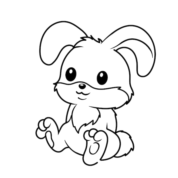 Dibujo de línea de carácter vectorial de un lindo conejito sobre un fondo blanco