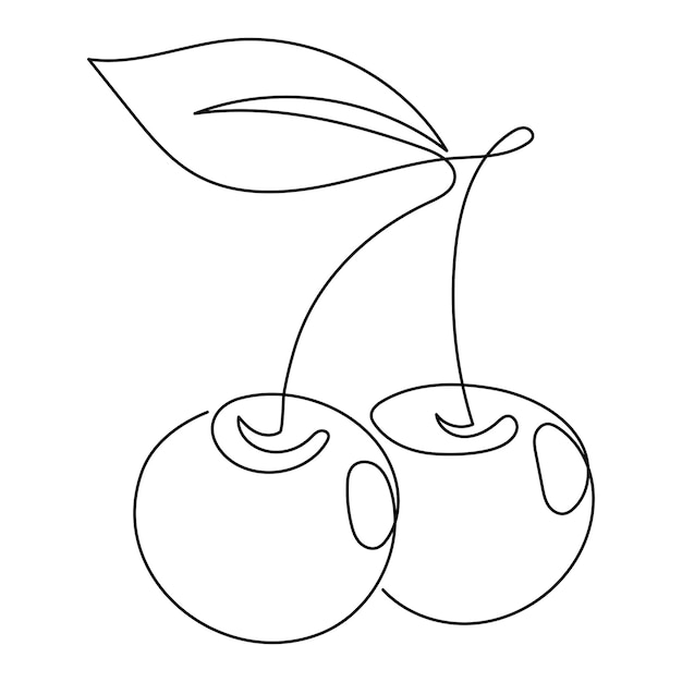 Dibujo de una línea de cereza, arte de línea continua, diseño minimalista simple. Trazo editable.