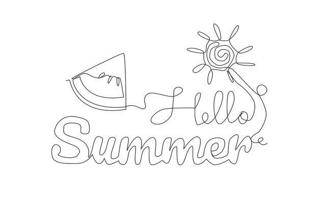 Dibujo de una línea de cita de tipografía de tiempo de viaje lindo y genial Diseño caligráfico de Hello Summer