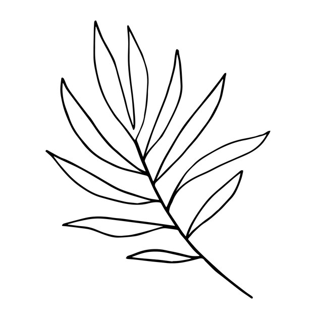 Dibujo de una línea de un clipart de tinta de rama de hoja de palma