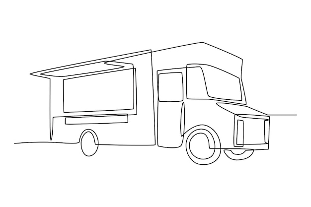 Dibujo en línea del concepto del camión de alimentos