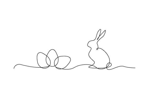 Vector dibujo de una línea de conejo con huevos de pascua arte minimalista de pascua ilustración vectorial eps 10