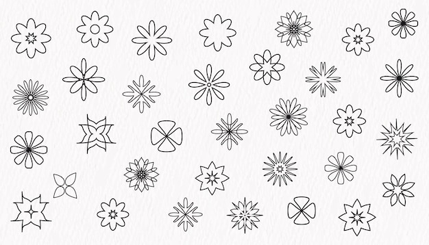 Dibujo de línea de conjunto de iconos de flores de diferentes tipos de iconos de flores y clipart