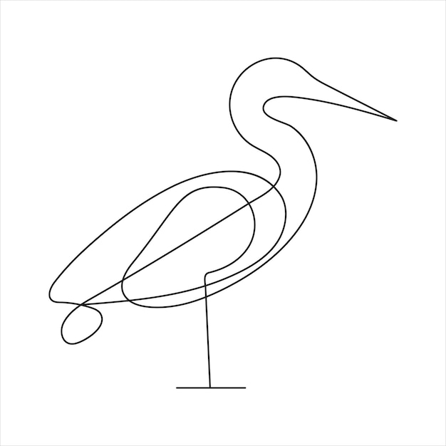 Un dibujo de línea continua del adorable icono de conservación del concepto de ave garza Arte de línea moderno