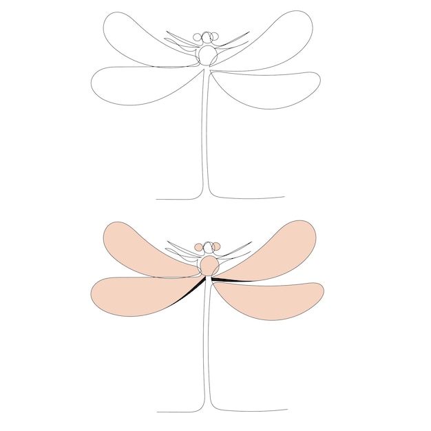 Dibujo de línea continua aislada de boceto de libélula de color