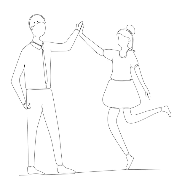 dibujo de línea continua de amantes chocando los cinco