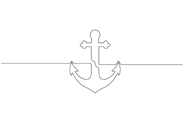 Dibujo de línea continua de ancla de barco y icono vectorial de contorno aislado de estilo minimalista