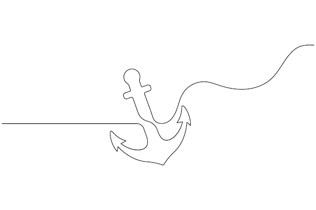 Dibujo de línea continua de ancla de barco y icono vectorial de contorno aislado de estilo minimalista