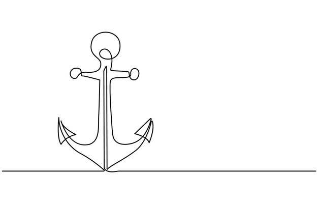 Dibujo de línea continua del anclaje marítimo Ancla marítima grande del barco Conjunto de elementos oceánicos marinos
