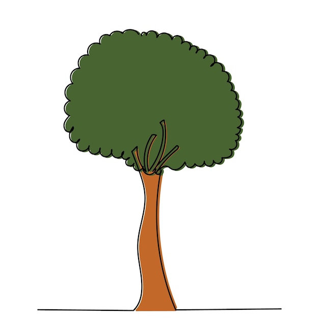 Dibujo de línea continua de árbol verde