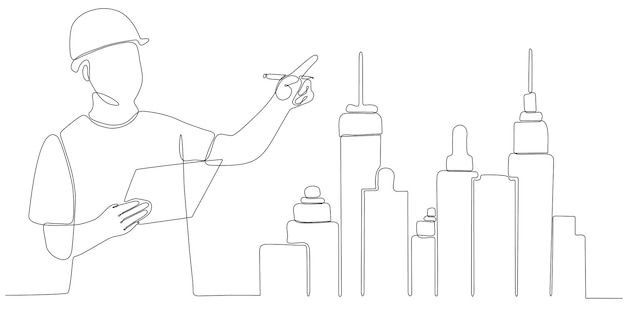 dibujo de línea continua arquitecto masculino ciudad de diseño