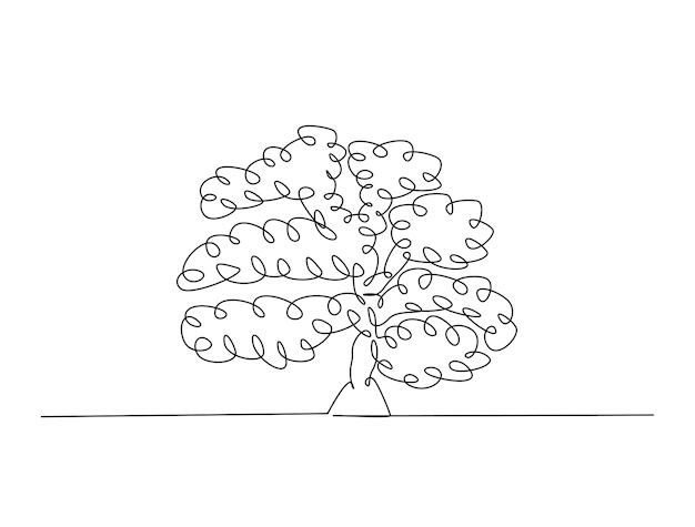 Dibujo de línea continua arte de la naturaleza árbol grande